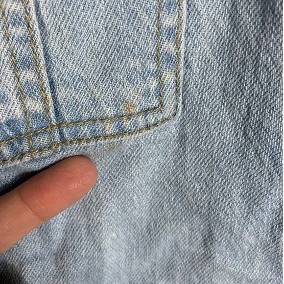 Overall Shorts Womens Medium Blue Denim Jeans Rainbow Details Festival Casual - Picture 10 of 15